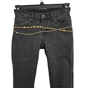 7 For All Mankind Gwenevere Jeans Womens 28 Black Studded Skinny Punk Edgy Chain